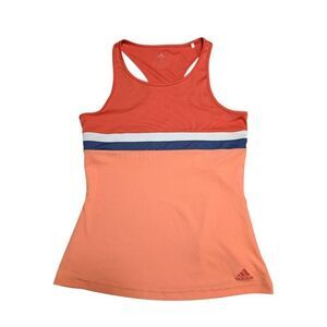 Adidas Tank Top Girls Striped Racerback Climate Orange Navy White Athleisure